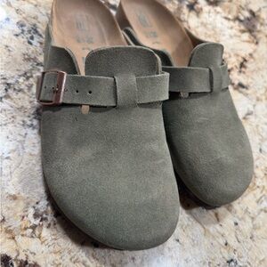 Birkenstock Olive Green Suede Mules